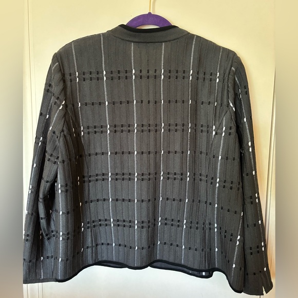 Ming Wang grey knit plaid jacket sweater - Picture 2 of 9